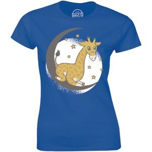 Cute Cartoon Giraffe Sitting On Half Moon T-shirt